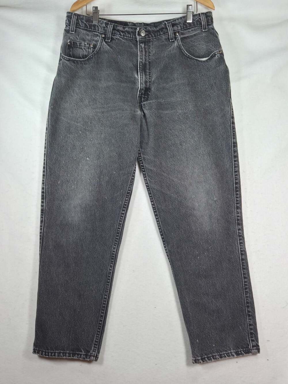 Vintage 90s Levis 545 Orange Tab Jeans Mens 38x28 Black USA Saddle Distressed